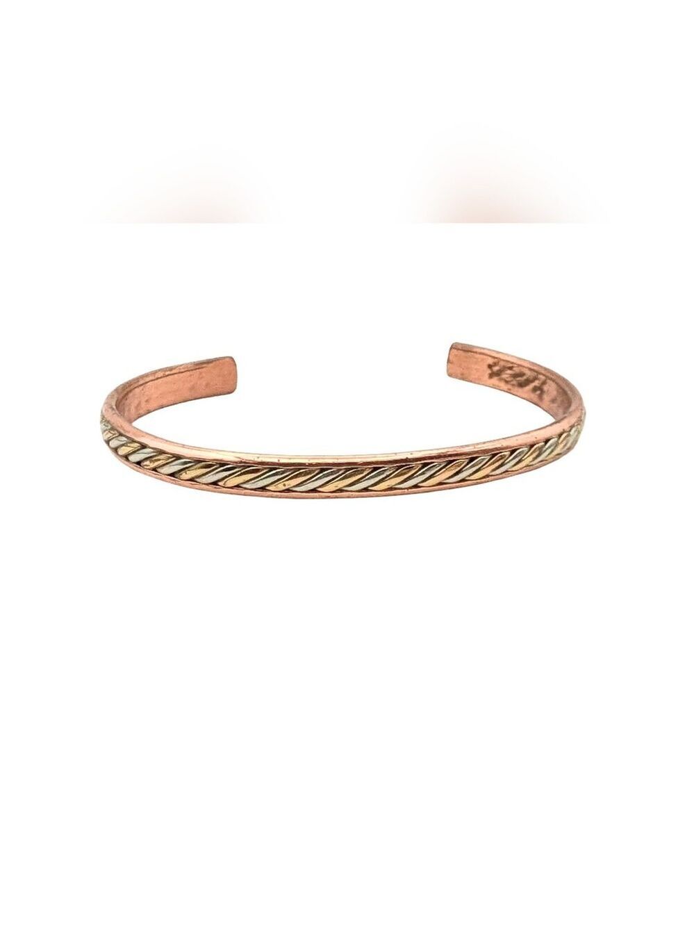 Vintage Copper Twisted Cable Cuff Bracelet Artisan Signed
